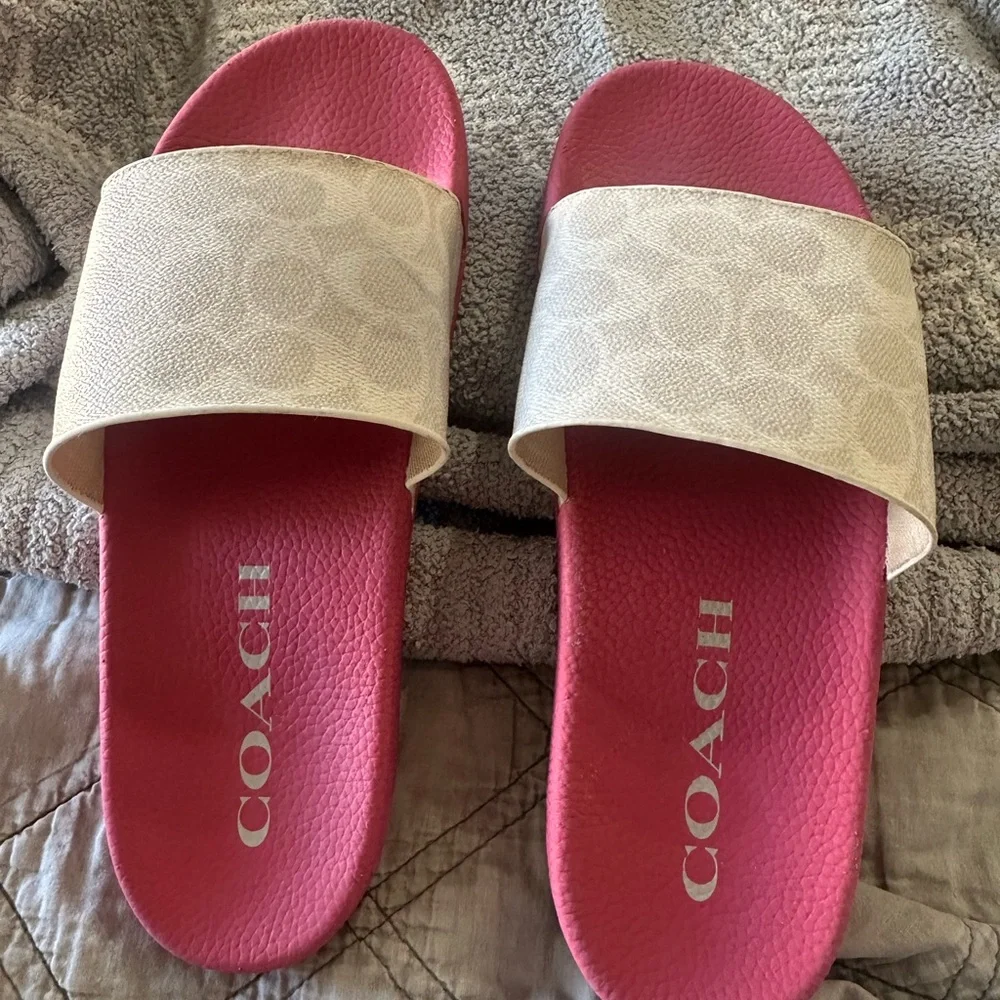Coach Women's Pink and Cream Sandals - Picture 1 of 5